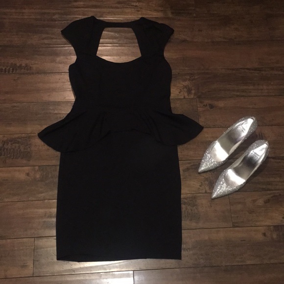 Black cocktail peplum BEBE dress like NEW - Picture 6 of 8